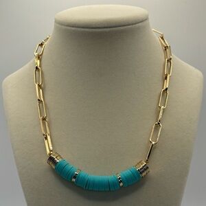 NEW Beaded Bar Pendant Necklace in Teal